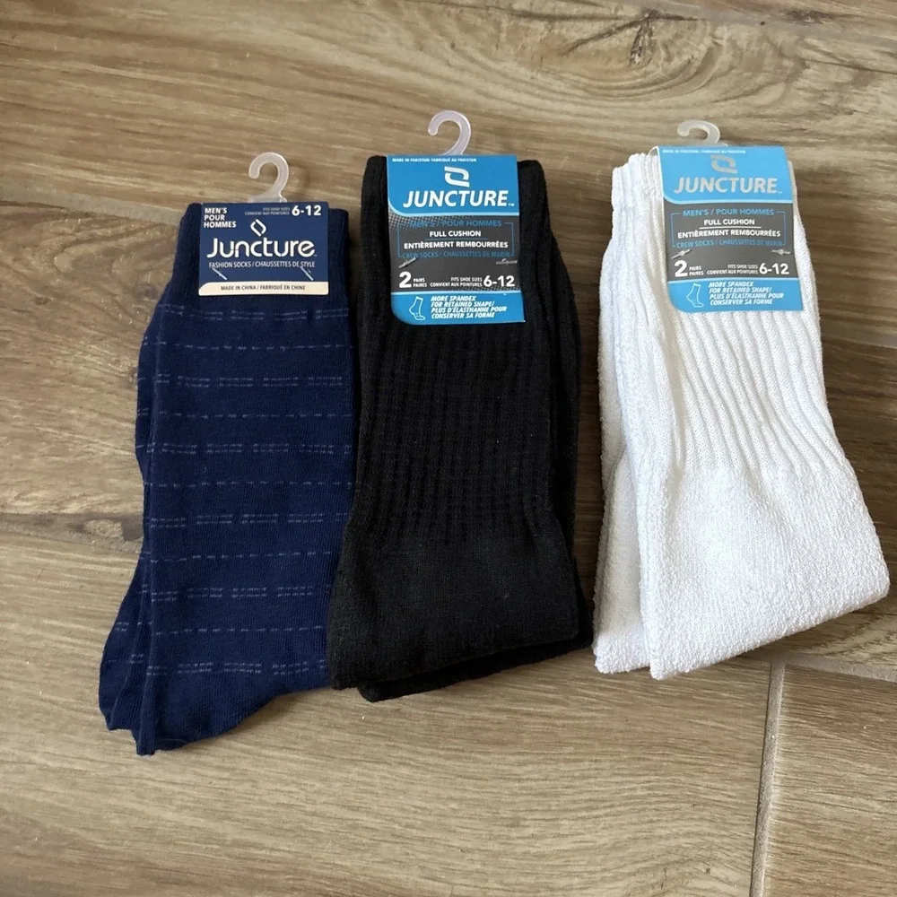 NEW Bundle Lot 3 Mens Socks 1 blue 1 black 1 White ribbed polyester shoe sz 6-12